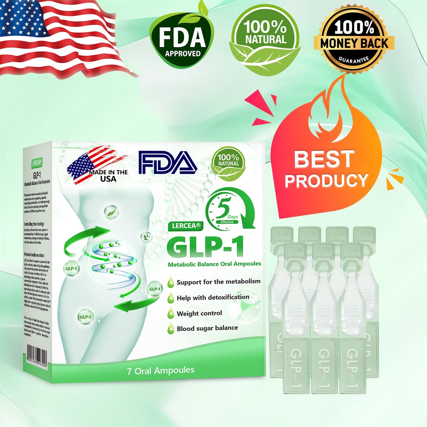 Officiell butik | LERCEA® GLP-1 Oral ampull för metabolisk balans: Lämplig för fetma, hjärt-kärlsjukdomar, diabetes, sömnapnésyndrom, ledproblem m.m. 💕