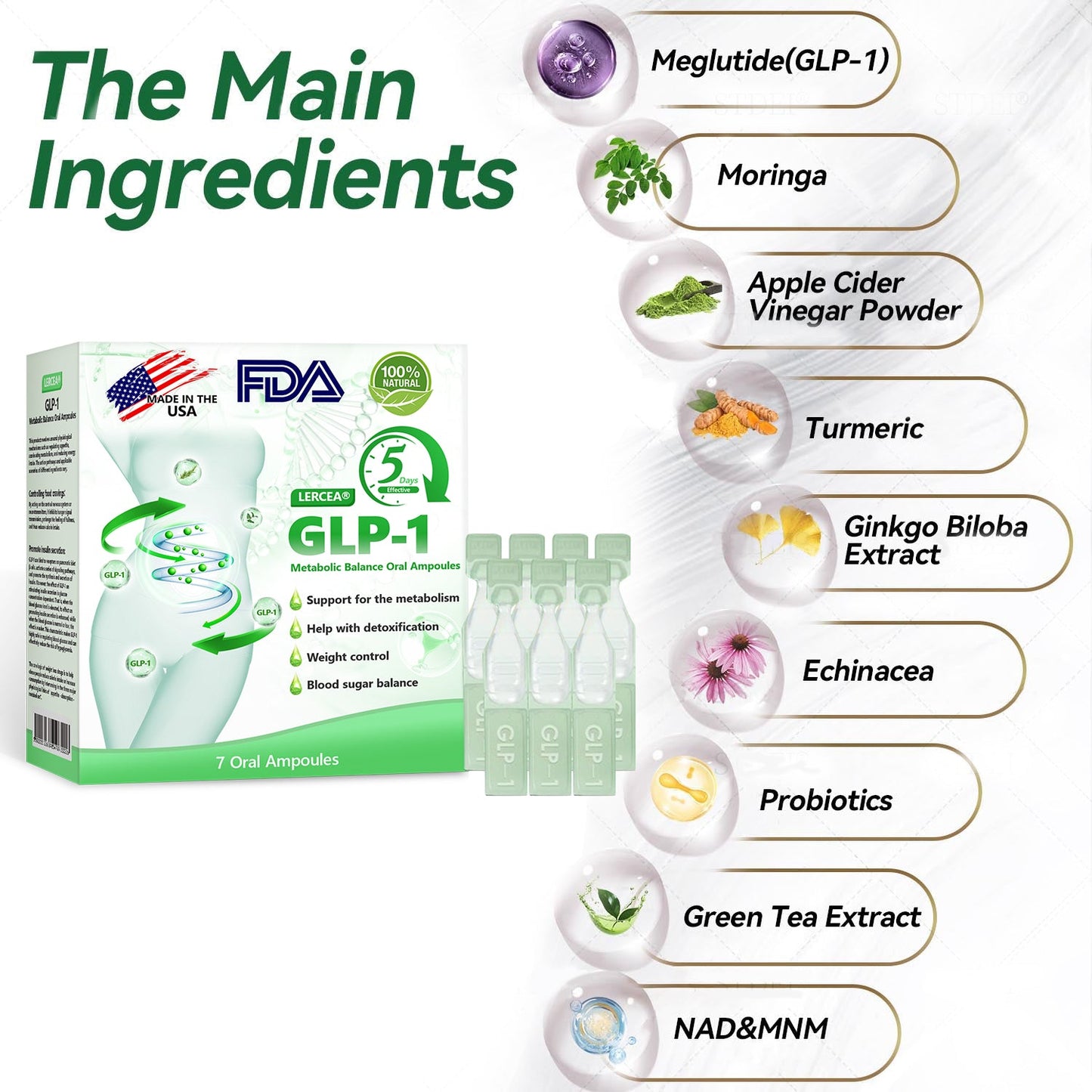Officiell butik | LERCEA® GLP-1 Oral ampull för metabolisk balans: Lämplig för fetma, hjärt-kärlsjukdomar, diabetes, sömnapnésyndrom, ledproblem m.m. 💕