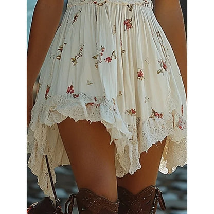 Damen-Minikleid, Freizeitkleid, Sommerkleid, Slip-Kleid, Boho-Kleid, Vintage-Kleid, Urlaubskleid, Alltagskleid, Ausgehkleid, normale Passform, Blumenmuster, ärmellos, Träger, schwarz-weiß, Sommer